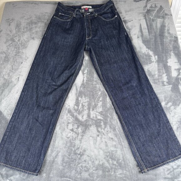 Vintage Ecko Unlimited Baggy Jeans Mens 34x32 Dark Blue Y2K Hip Hop Light Stitch - Picture 1 of 10